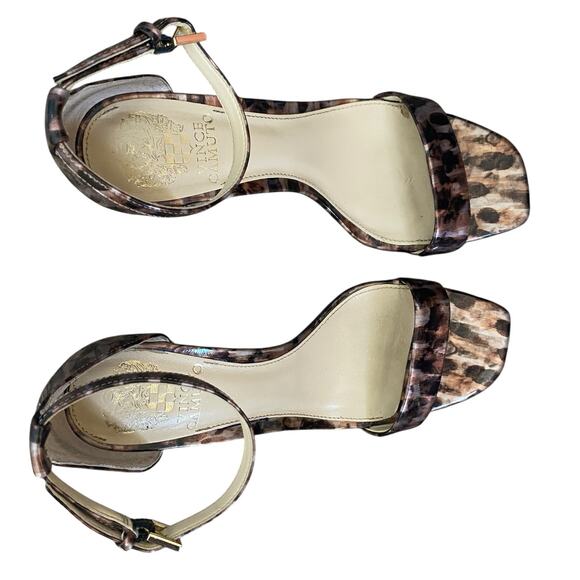 VINCE CAMUTO Ankle Strap Patent Leather Heels Leopard Print Size 7.5 Open Toe - Picture 4 of 13